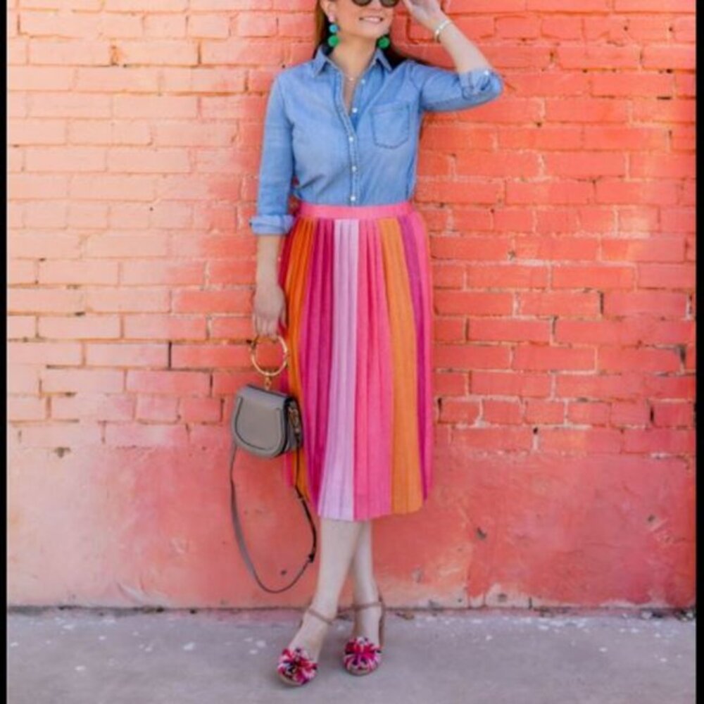 J.Crew Ombre Rainbow Pleated Skirt size 4 Small